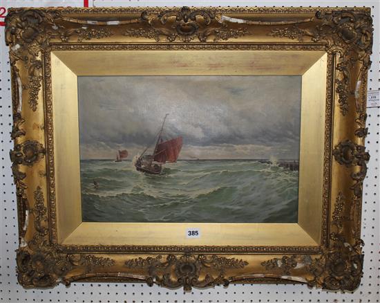 W.H. Durham (Exh.1890) Fishing boats leaving harbour, 13 x 19in.